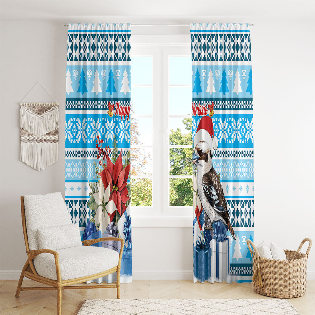 Australia Christmas In July Window Curtain Kookaburra Santa Blue Color