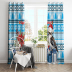 Australia Christmas In July Window Curtain Kookaburra Santa Blue Color
