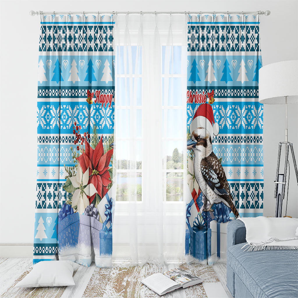 Australia Christmas In July Window Curtain Kookaburra Santa Blue Color