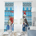 Australia Christmas In July Window Curtain Kookaburra Santa Blue Color