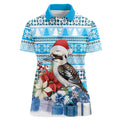 Australia Christmas In July Women Polo Shirt Kookaburra Santa Blue Color