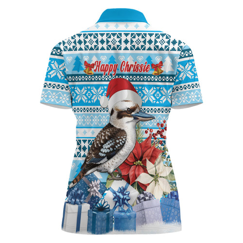 Australia Christmas In July Women Polo Shirt Kookaburra Santa Blue Color