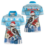 Australia Christmas In July Women Polo Shirt Kookaburra Santa Blue Color