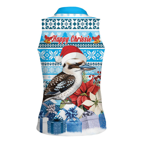 Australia Christmas In July Women Sleeveless Polo Shirt Kookaburra Santa Blue Color