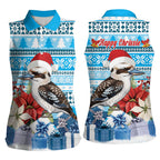 Australia Christmas In July Women Sleeveless Polo Shirt Kookaburra Santa Blue Color