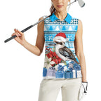 Australia Christmas In July Women Sleeveless Polo Shirt Kookaburra Santa Blue Color