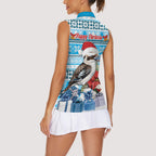 Australia Christmas In July Women Sleeveless Polo Shirt Kookaburra Santa Blue Color
