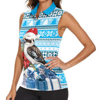Australia Christmas In July Women Sleeveless Polo Shirt Kookaburra Santa Blue Color
