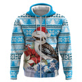 Australia Christmas In July Zip Hoodie Kookaburra Santa Blue Color