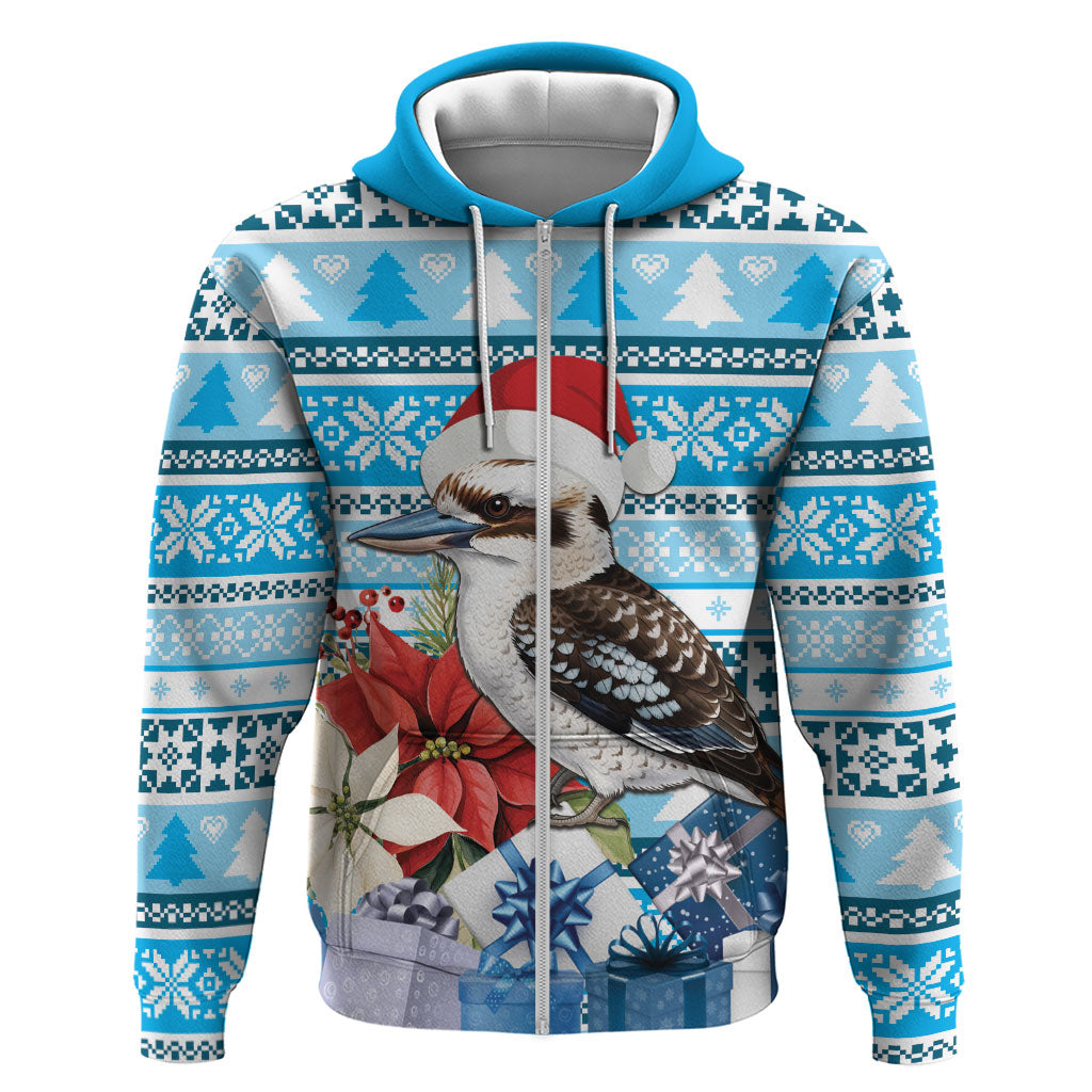 Australia Christmas In July Zip Hoodie Kookaburra Santa Blue Color