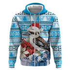 Australia Christmas In July Zip Hoodie Kookaburra Santa Blue Color