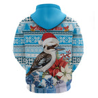 Australia Christmas In July Zip Hoodie Kookaburra Santa Blue Color