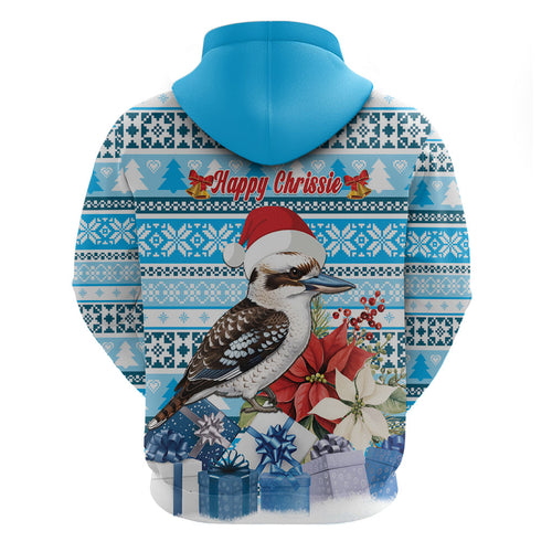 Australia Christmas In July Zip Hoodie Kookaburra Santa Blue Color