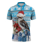 Australia Christmas In July Zipper Polo Shirt Kookaburra Santa Blue Color