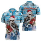 Australia Christmas In July Zipper Polo Shirt Kookaburra Santa Blue Color