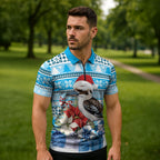 Australia Christmas In July Zipper Polo Shirt Kookaburra Santa Blue Color