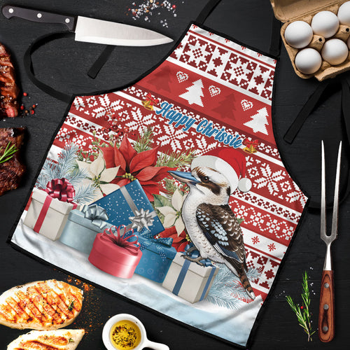 Australia Christmas In July Apron Kookaburra Santa Red Color