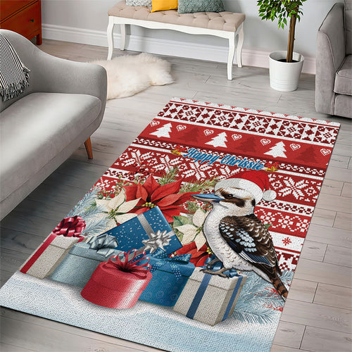 Australia Christmas In July Area Rug Kookaburra Santa Red Color
