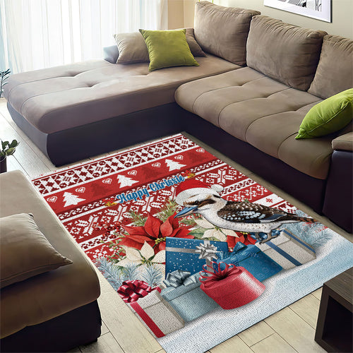 Australia Christmas In July Area Rug Kookaburra Santa Red Color