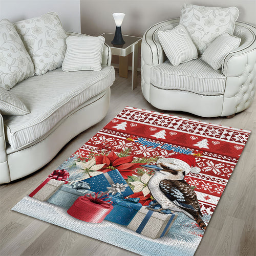 Australia Christmas In July Area Rug Kookaburra Santa Red Color