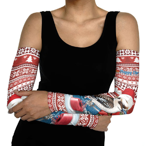 Australia Christmas In July Arm Sleeves Kookaburra Santa Red Color
