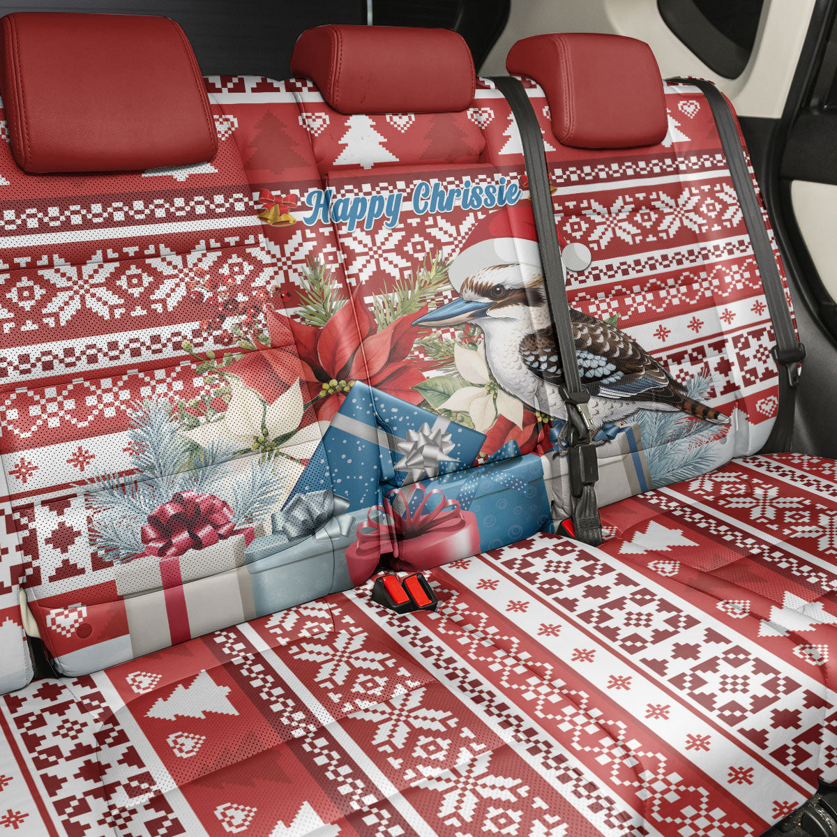 Australia Christmas In July Back Car Seat Cover Kookaburra Santa Red Color