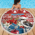 Australia Christmas In July Beach Blanket Kookaburra Santa Red Color