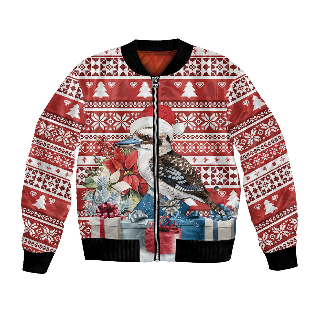 Australia Christmas In July Bomber Jacket Kookaburra Santa Red Color