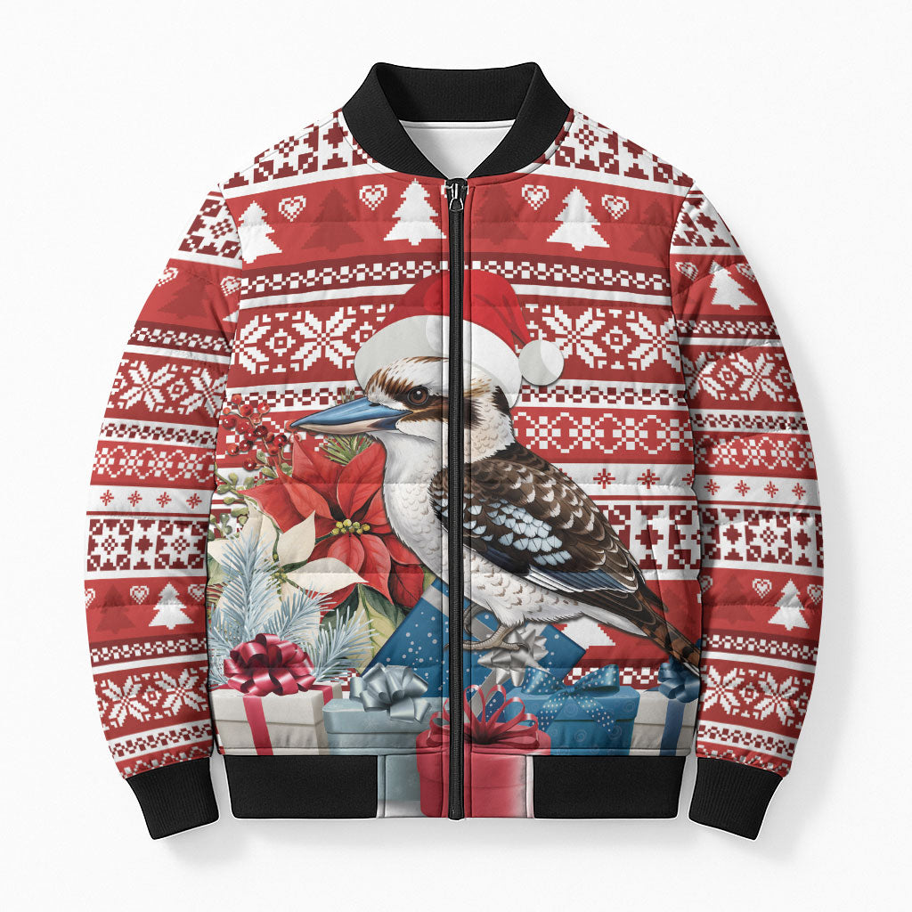 Australia Christmas In July Bomber Puffer Jacket Kookaburra Santa Red Color