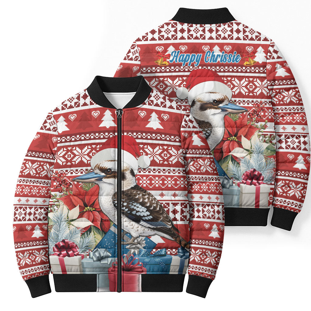 Australia Christmas In July Bomber Puffer Jacket Kookaburra Santa Red Color