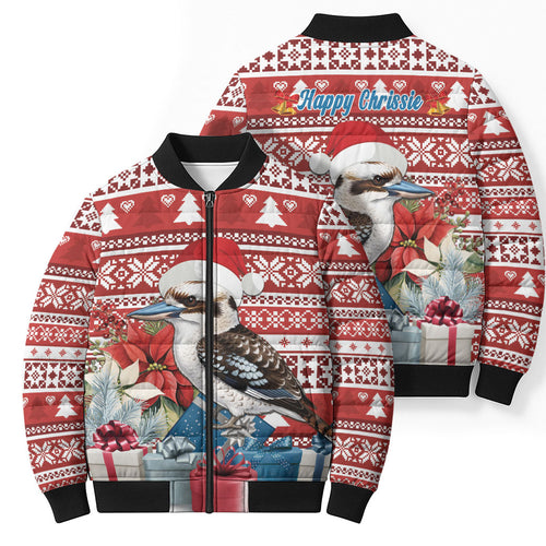 Australia Christmas In July Bomber Puffer Jacket Kookaburra Santa Red Color