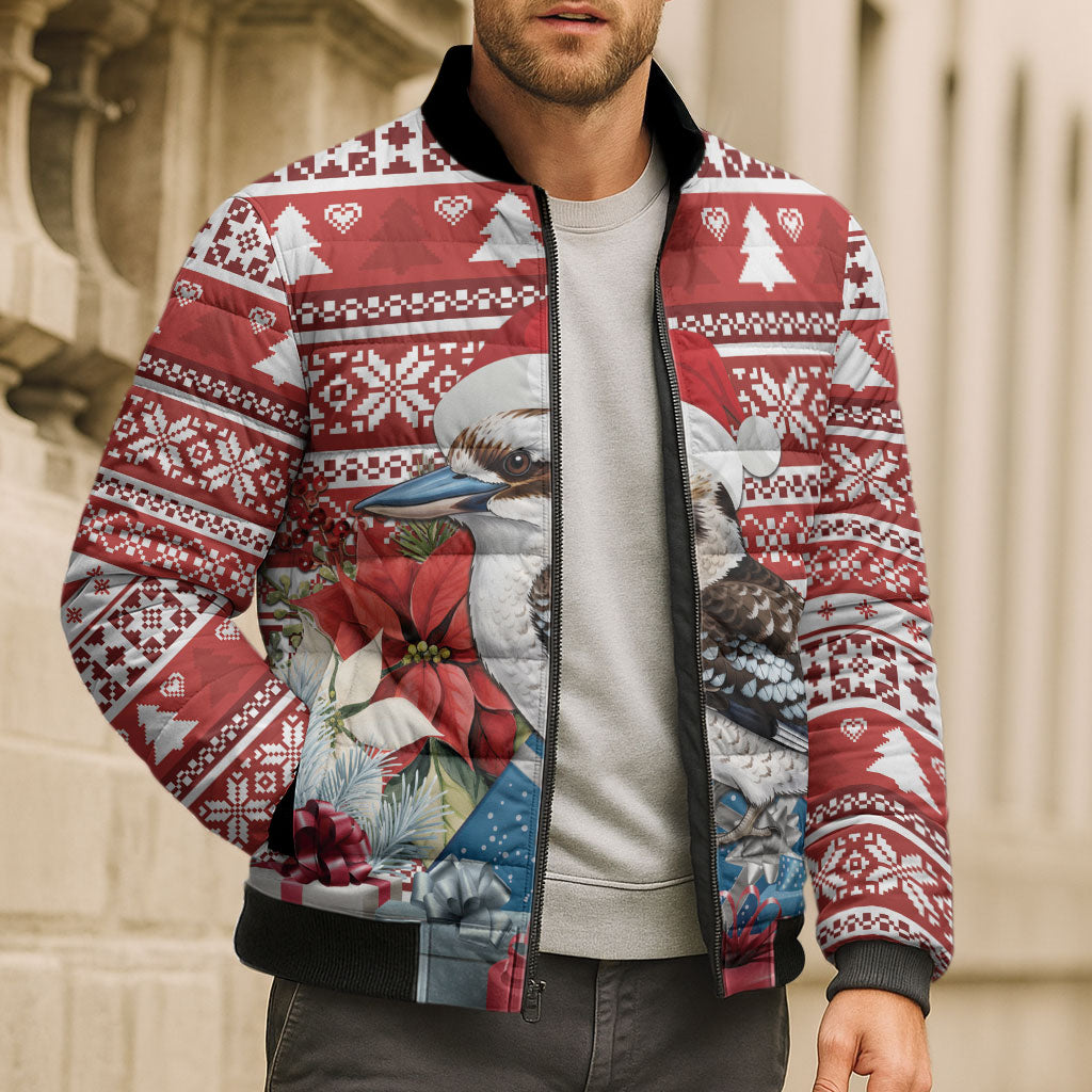 Australia Christmas In July Bomber Puffer Jacket Kookaburra Santa Red Color