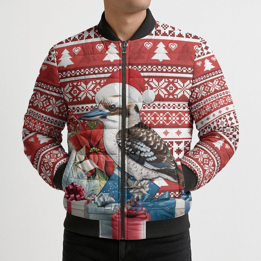 Australia Christmas In July Bomber Puffer Jacket Kookaburra Santa Red Color