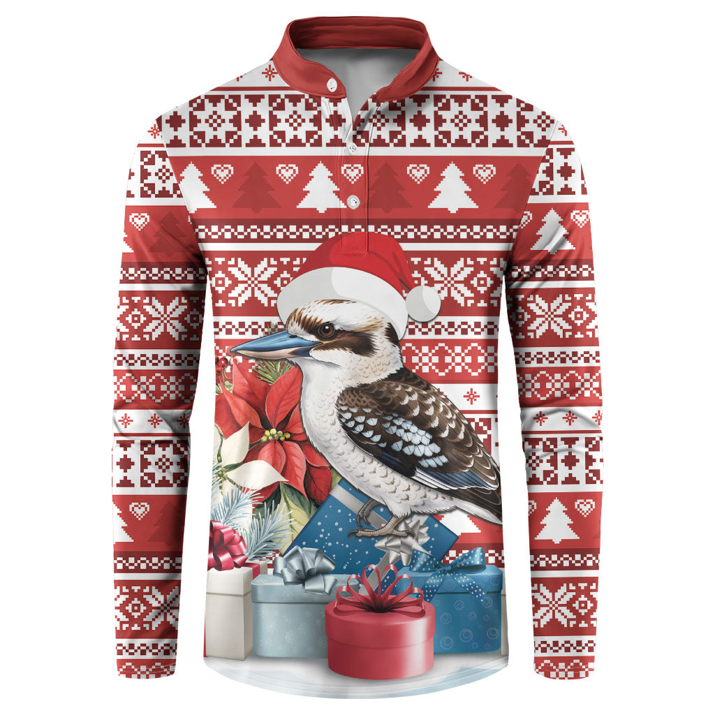 Australia Christmas In July Button Sweatshirt Kookaburra Santa Red Color