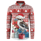 Australia Christmas In July Button Sweatshirt Kookaburra Santa Red Color