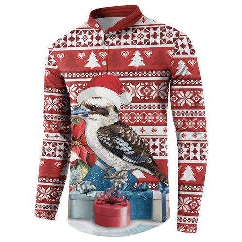Australia Christmas In July Button Sweatshirt Kookaburra Santa Red Color
