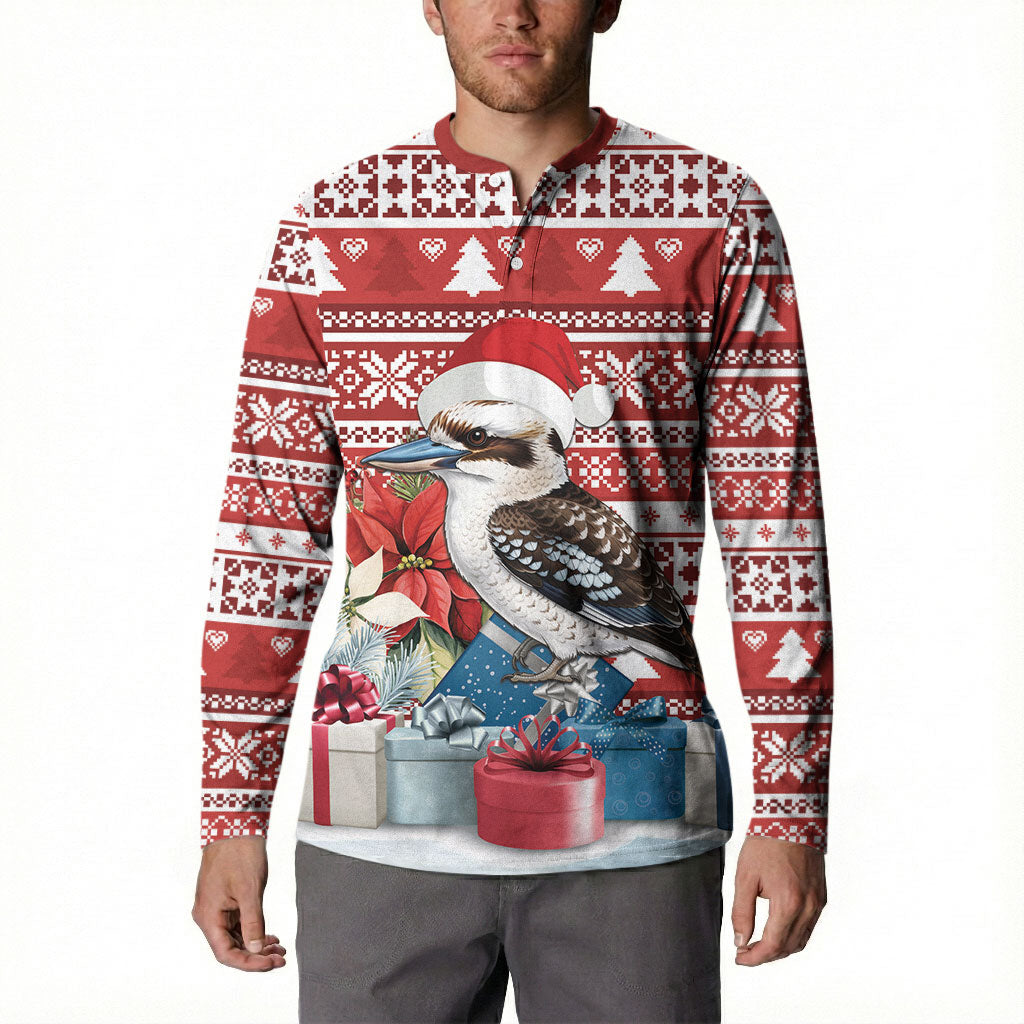 Australia Christmas In July Button Sweatshirt Kookaburra Santa Red Color