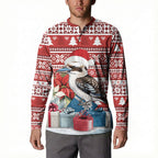 Australia Christmas In July Button Sweatshirt Kookaburra Santa Red Color