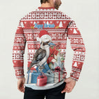 Australia Christmas In July Button Sweatshirt Kookaburra Santa Red Color