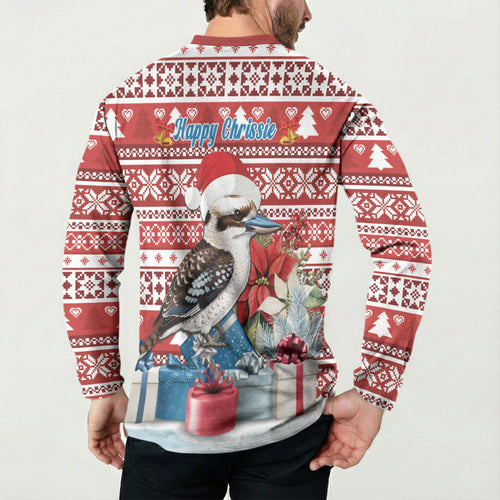 Australia Christmas In July Button Sweatshirt Kookaburra Santa Red Color