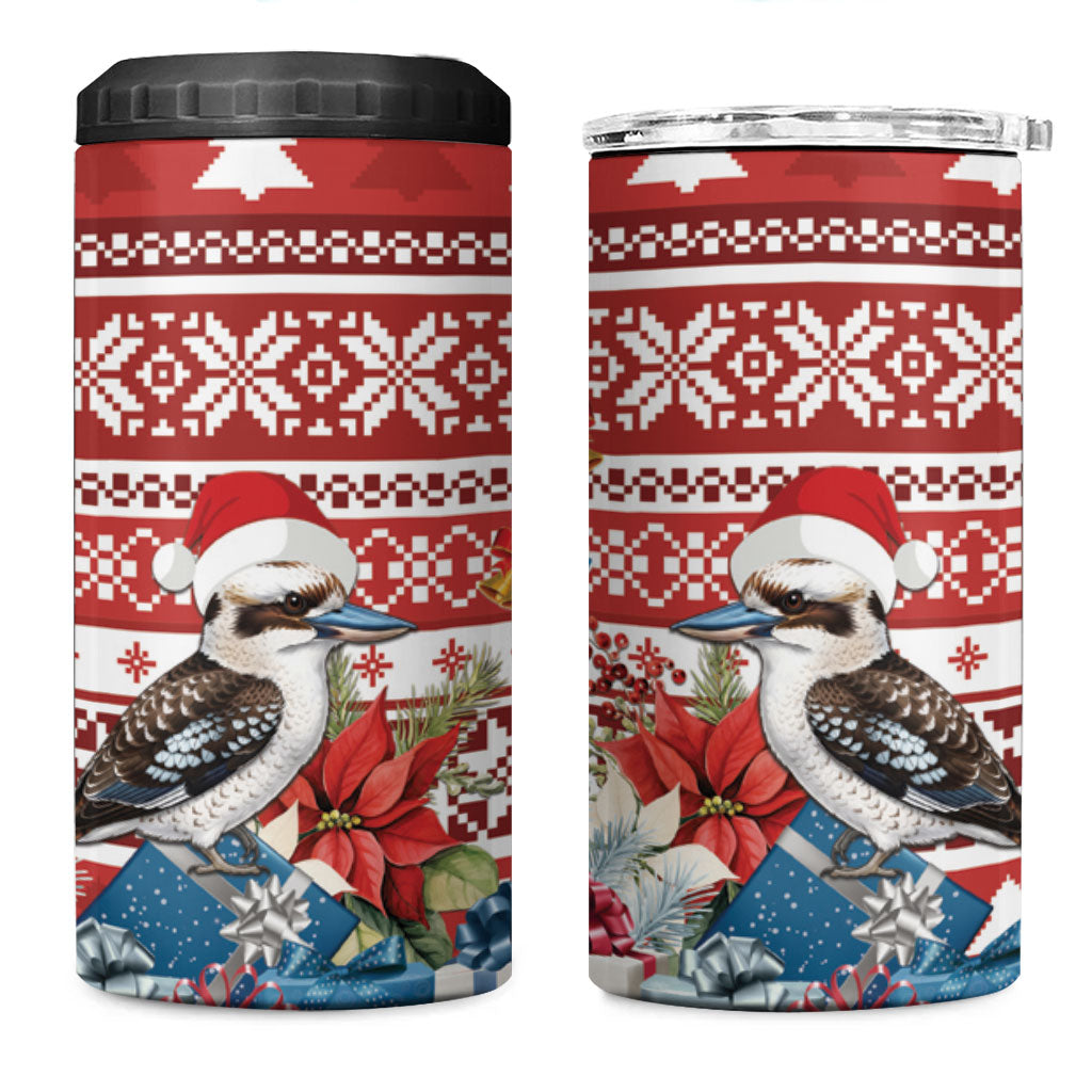 Australia Christmas In July 4 in 1 Can Cooler Tumbler Kookaburra Santa Red Color