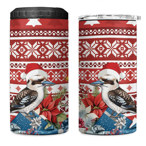 Australia Christmas In July 4 in 1 Can Cooler Tumbler Kookaburra Santa Red Color