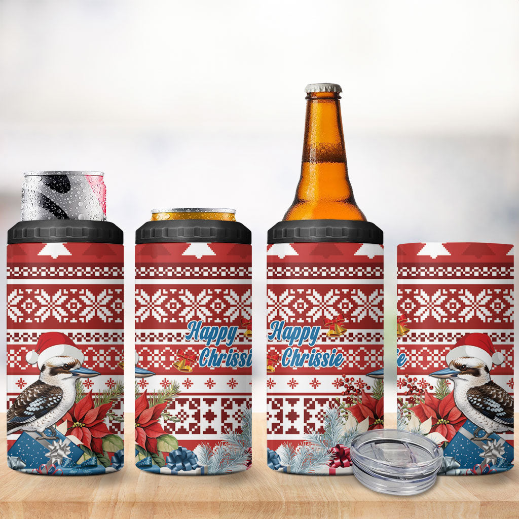 Australia Christmas In July 4 in 1 Can Cooler Tumbler Kookaburra Santa Red Color