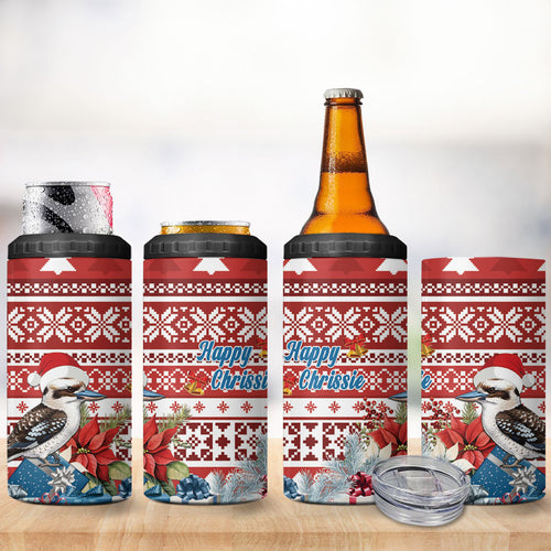 Australia Christmas In July 4 in 1 Can Cooler Tumbler Kookaburra Santa Red Color
