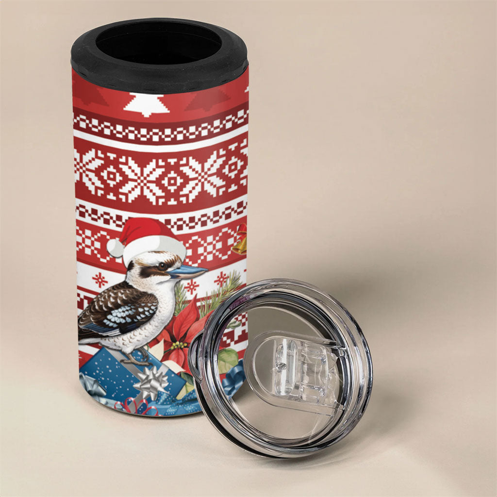 Australia Christmas In July 4 in 1 Can Cooler Tumbler Kookaburra Santa Red Color