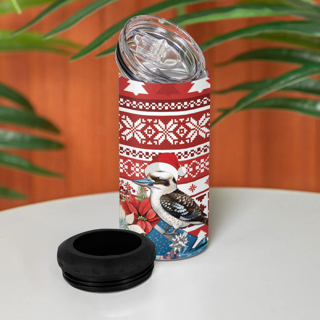 Australia Christmas In July 4 in 1 Can Cooler Tumbler Kookaburra Santa Red Color