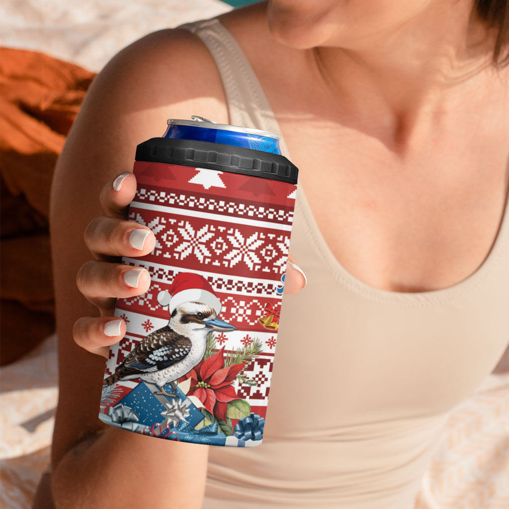 Australia Christmas In July 4 in 1 Can Cooler Tumbler Kookaburra Santa Red Color