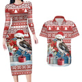 Australia Christmas In July Couples Matching Long Sleeve Bodycon Dress and Hawaiian Shirt Kookaburra Santa Red Color