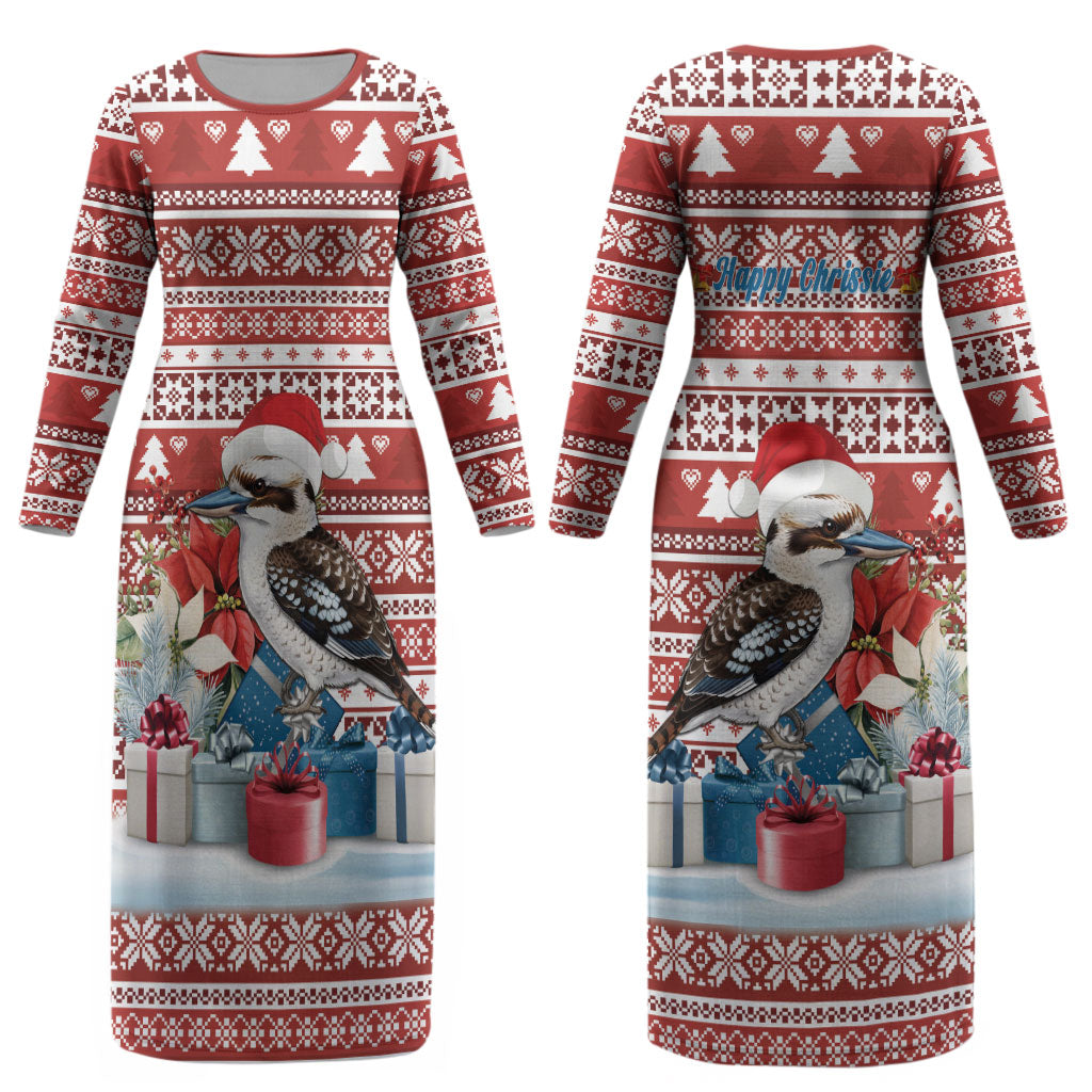 Australia Christmas In July Couples Matching Long Sleeve Bodycon Dress and Hawaiian Shirt Kookaburra Santa Red Color LT22