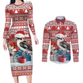 Australia Christmas In July Couples Matching Long Sleeve Bodycon Dress and Long Sleeve Button Shirt Kookaburra Santa Red Color